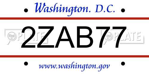 2ZAB77 District Of Columbia License Plate