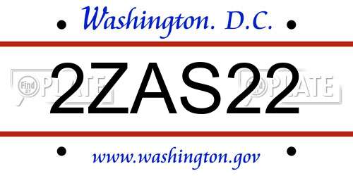 2ZAS22 District Of Columbia License Plate