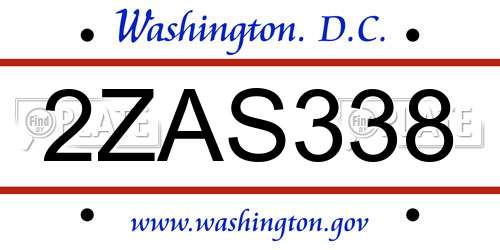 2ZAS338 District Of Columbia License Plate