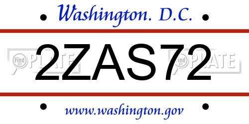 2ZAS72 District Of Columbia License Plate
