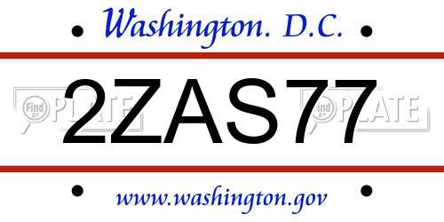 2ZAS77 District Of Columbia License Plate