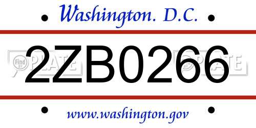 2ZB0266 District Of Columbia License Plate