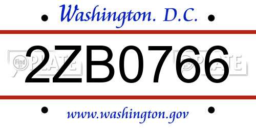 2ZB0766 District Of Columbia License Plate