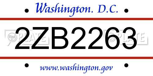 2ZB2263 District Of Columbia License Plate