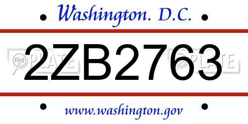 2ZB2763 District Of Columbia License Plate