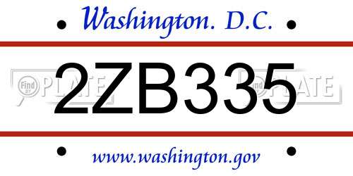 2ZB335 District Of Columbia License Plate