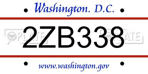 2ZB338 District Of Columbia License Plate