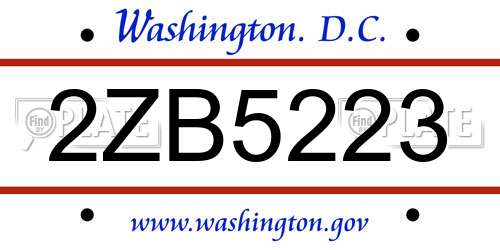 2ZB5223 District Of Columbia License Plate