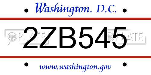 2ZB545 District Of Columbia License Plate