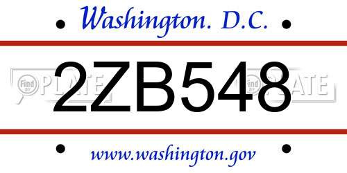 2ZB548 District Of Columbia License Plate