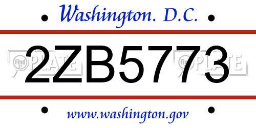 2ZB5773 District Of Columbia License Plate