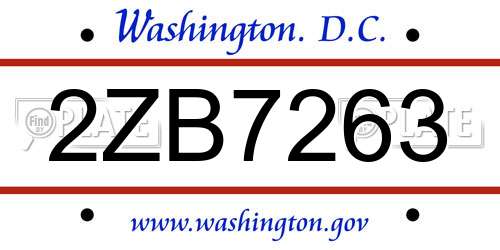 2ZB7263 District Of Columbia License Plate