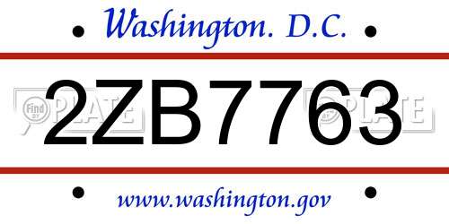 2ZB7763 District Of Columbia License Plate