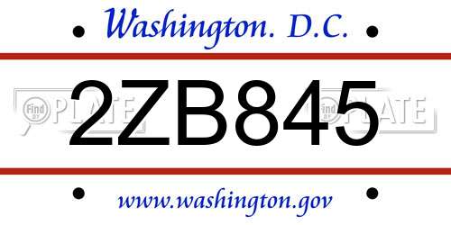 2ZB845 District Of Columbia License Plate