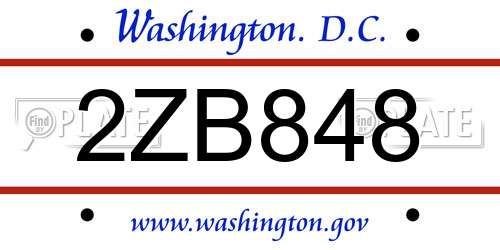2ZB848 District Of Columbia License Plate