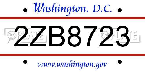 2ZB8723 District Of Columbia License Plate
