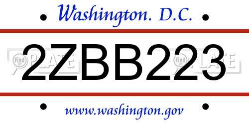 2ZBB223 District Of Columbia License Plate