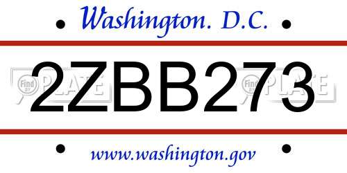 2ZBB273 District Of Columbia License Plate
