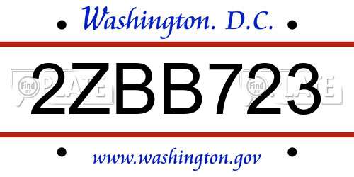 2ZBB723 District Of Columbia License Plate