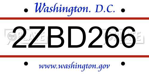 2ZBD266 District Of Columbia License Plate