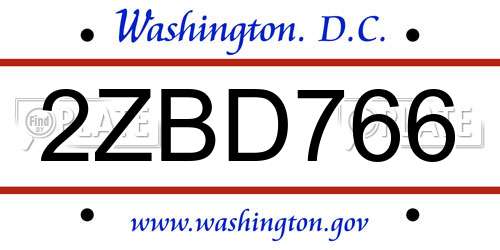 2ZBD766 District Of Columbia License Plate