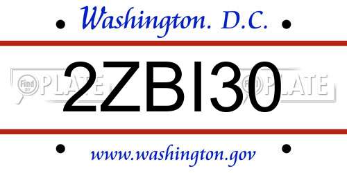 2ZBI30 District Of Columbia License Plate