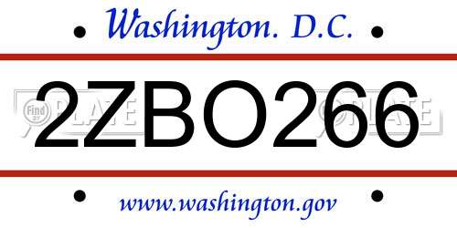 2ZBO266 District Of Columbia License Plate