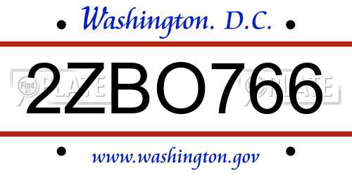 2ZBO766 District Of Columbia License Plate