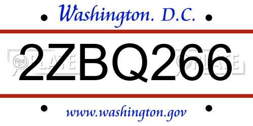 2ZBQ266 District Of Columbia License Plate