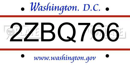 2ZBQ766 District Of Columbia License Plate