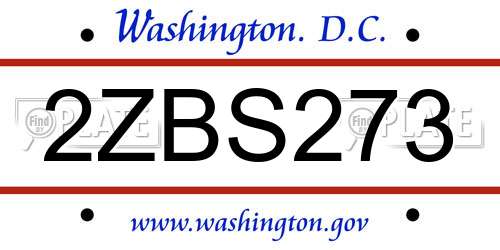 2ZBS273 District Of Columbia License Plate
