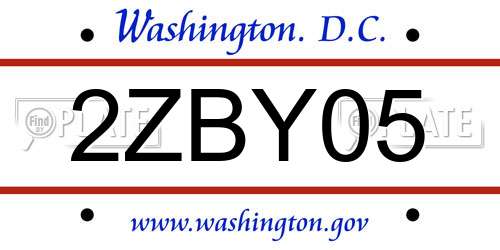 2ZBY05 District Of Columbia License Plate