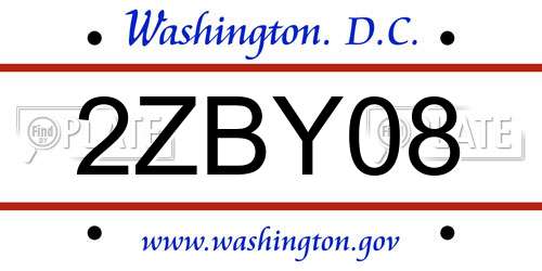 2ZBY08 District Of Columbia License Plate