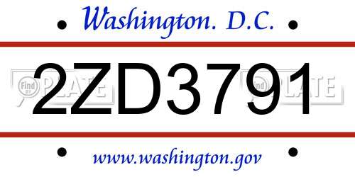 2ZD3791 District Of Columbia License Plate