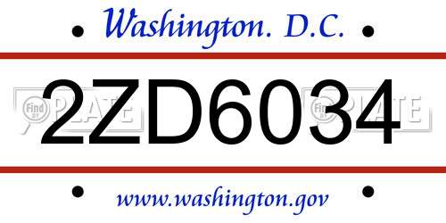 2ZD6034 District Of Columbia License Plate