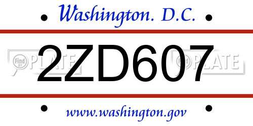 2ZD607 District Of Columbia License Plate