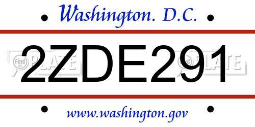 2ZDE291 District Of Columbia License Plate