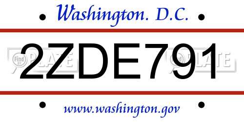 2ZDE791 District Of Columbia License Plate