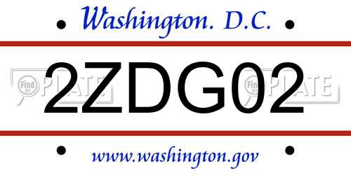 2ZDG02 District Of Columbia License Plate