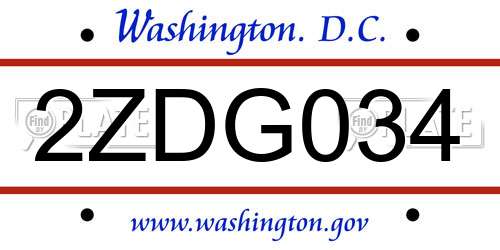 2ZDG034 District Of Columbia License Plate