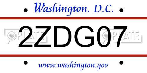 2ZDG07 District Of Columbia License Plate