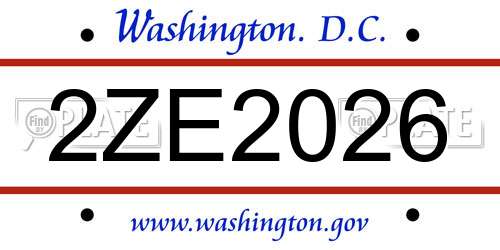 2ZE2026 District Of Columbia License Plate