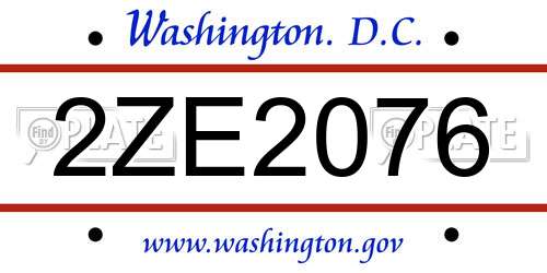 2ZE2076 District Of Columbia License Plate