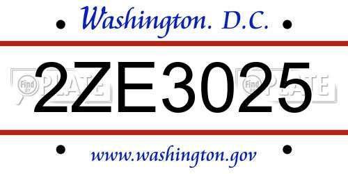 2ZE3025 District Of Columbia License Plate