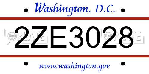 2ZE3028 District Of Columbia License Plate
