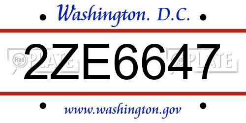 2ZE6647 District Of Columbia License Plate