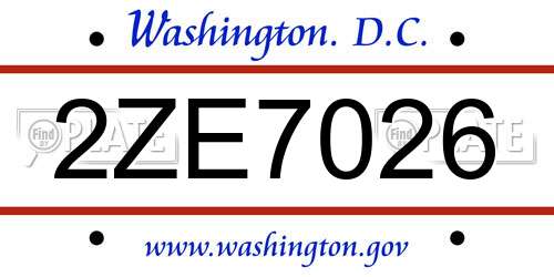 2ZE7026 District Of Columbia License Plate