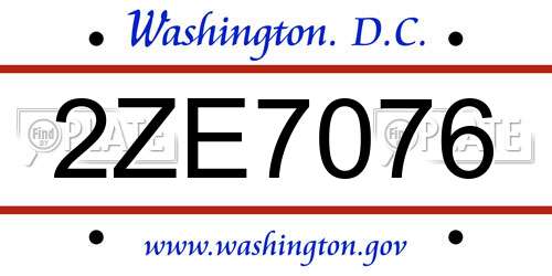 2ZE7076 District Of Columbia License Plate