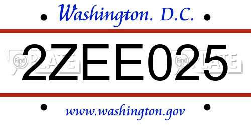 2ZEE025 District Of Columbia License Plate