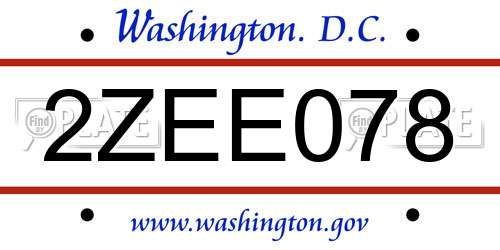 2ZEE078 District Of Columbia License Plate